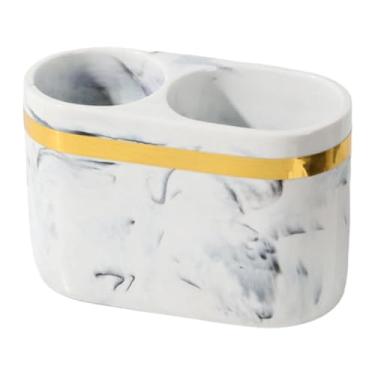 Imagem de FytStycale Organizador de Pasta de Dentes com 2 Compartimentos em Resina para Banheiro e Escritório, Branco