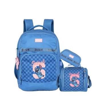 Imagem de Kit Lilo Stitch Mochila Costas + Lancheira + Estojo Triplo - Luxcel, a