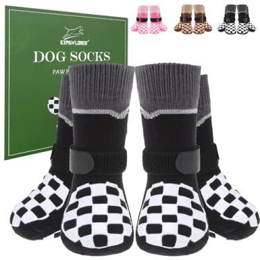 Imagem de EXPAWLORER Meias para cães para evitar lamber patas com garras para pisos de madeira antiderrapantes, sapatos reflexivos de inverno para cães, botas e protetores de patas com para cães idosos pequenos