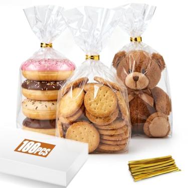 Imagem de Horbin Sacos de celofane Saco de presente de plástico transparente para biscoitos com laços torcidos