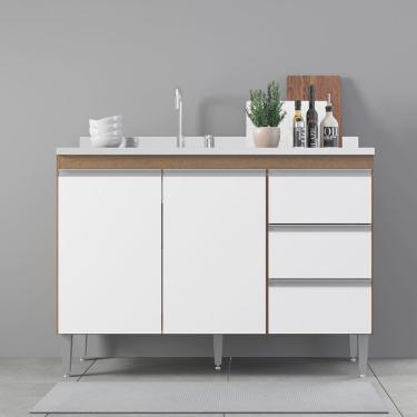 Imagem de Balcão para Pia de Cozinha Modulada Sabrina 120x88 Cm MDP Branco 0449 MENU