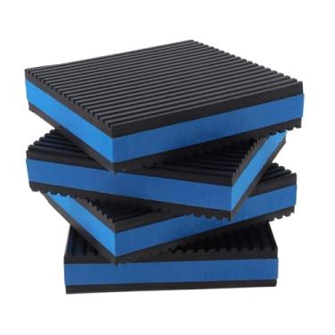 Imagem de CLAHJQX 4 peças de almofada antivibração de borracha de 10 x 10 x 20 cm, resistente com nervuras e tapetes de isolamento central de EVA azul para HVAC/compressor de ar/lavadora e secadora/unidades de