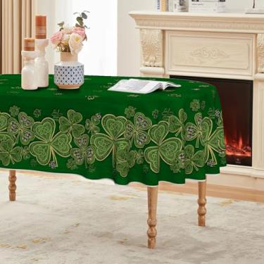Imagem de Horaldaily Toalha de mesa de Dia de São Patrício 152 x 213 cm, oval, trevo verde, nó celta, estilo relevo, lavável, para decoração de festa, piquenique, jantar