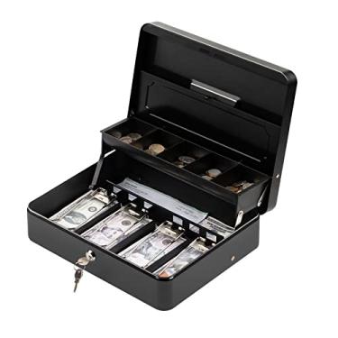 Imagem de Tera SAFECash Box com fechadura de chave: caixa de segurança antifurto com bandeja de dinheiro 4 notas 5 moedas bandeja interna 30 cm x 23,9 cm x 8,9 cm grande capacidade cantos arredondados para