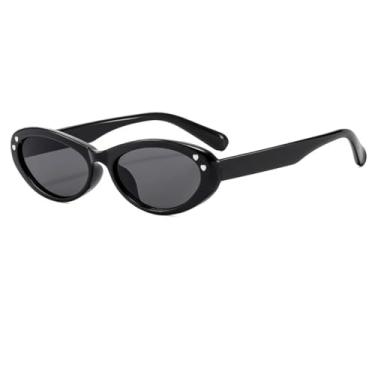 Imagem de Óculos de Sol Femininos Vintage Olho de Gato, Armação Pequena em Cor Jelly, Estilo Retrô, Proteção UV400 (Preto-Preto)