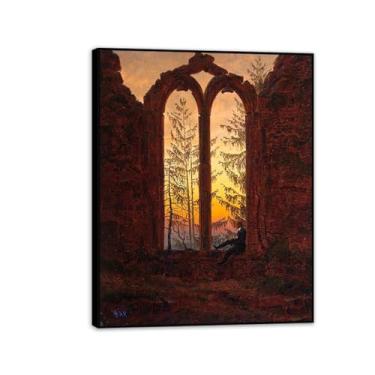 Imagem de Ruínas do Oybin por Caspar David Friedrich Impressões em tela Bem Decoração The World Classic Art Reproduções de arte grande giclée arte de parede para sala de estar decoração de casa 65 x 50 cm
