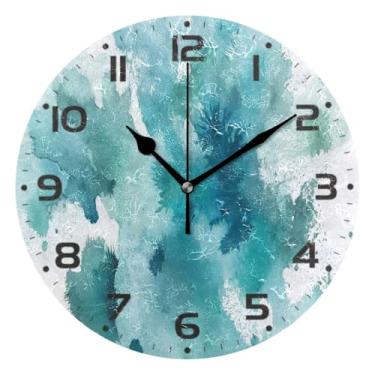 Imagem de JUZIHAI Relógio de parede com texturas em aquarela verde, silencioso, sem tique-taque, redondo, operado por bateria, fácil de ler, relógio decorativo de parede para casa, cozinha, sala de estar