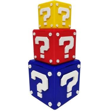 Imagem de Kit Cubos 3D Interrogação Mario Conjunto Geek Decoração Porta Objeto -