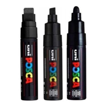 Imagem de Kit 3 Canetas Poscas Pretas Uni-ball Pc-7m Pc-8k Pc-17k