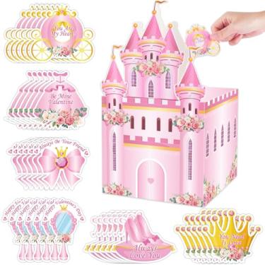Imagem de 49PCS Valentines Pink Castle Box Valentines Exchange Mailbox for Kids Valentine Mailbox Kit Craft Kit Valentine Day Cards and Box Pink Castle tower for Boys Girls Classroom School Party Supplies