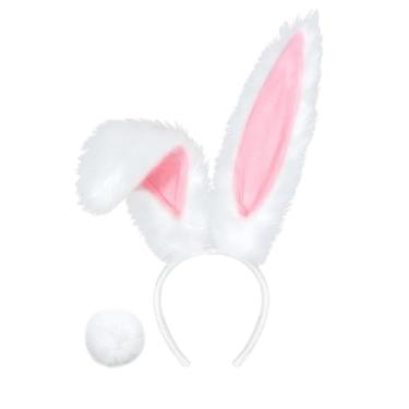 Imagem de Bunny Ears Headbands, Soft Furry Rabbit Ear Headband, Cute Plush Costume Accessories for Women, for Easter Halloween Party (WHITE)