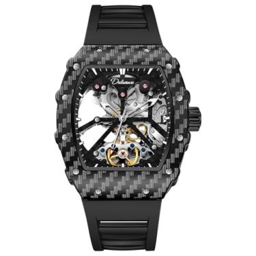 Imagem de Relógio de pulso masculino moderno automático esqueleto luminoso pulseira de silicone rosto grande à prova d'água oco casual legal relógio de pulso para homens, Preto, Moderno, legal, vintage