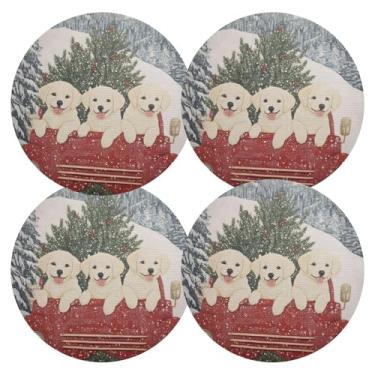 Imagem de Conjunto de 4 jogos americanos de PVC duráveis de 38 cm vermelho para cachorros, tapetes laváveis para mesa de jantar