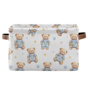 Imagem de Cestos de armazenamento de 36 cm com alças – cestas retangulares dobráveis para escritório em casa, quarto, urso fofo, branco, 1 pacote