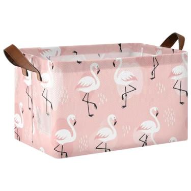 Imagem de Cestos dobráveis de flamingos brancos e rosa para armazenamento decorativo, cesta de armazenamento de cobertor para armazenamento e organização de quarto 17 x 29 x 25 cm, 1 pacote