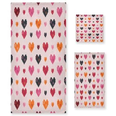Imagem de Wassud Conjunto de 3 toalhas de banho de coração para dia dos namorados, toalhas super macias e absorventes para banheiro, toalhas de banho de secagem rápida, toalha de banho para academia, spa, hotel