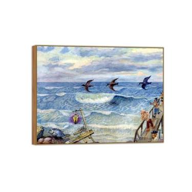 Imagem de David Burliuk famosas impressões em tela de arte de parede prontas para pendurar. Pesca. Pintura de moldura de madeira para decoração de sala de estar 50 x 65 cm 20 x 26 polegadas