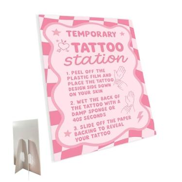 Imagem de Placa de estação de tatuagem temporária – Decoração de loja de tatuagem de PVC com instruções, aplicação de tatuagem de 26 x 35 cm, ideal para festas e eventos