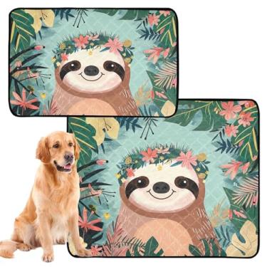 Imagem de TSENQUE Cute Sloth Jungle Folhagem Lavável Pee Pads Cães Pet Pad Reutilizável Filhote de Cachorro Absorvente Impermeável Tapete de Cercadinho para Cachorros, Pequeno x Pacote com 3