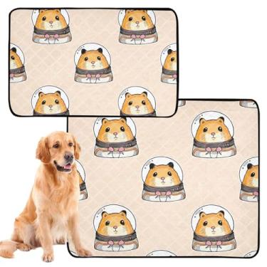 Imagem de Cute Hamster Space Bege Lavável Almofadas de Xixi Reutilizáveis para Animais de Estimação Tapete Antiderrapante Impermeável Tapete Absorvente, Médio + Grande, Conjunto de 2