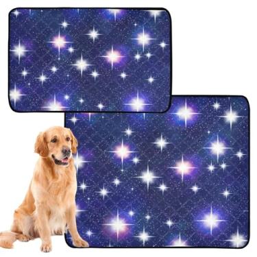Imagem de TSENQUE Almofada para animais de estimação estrelas azul marinho reutilizável lavável para cães tapete de gaiola de cachorro fofo à prova d'água para parto absorvente, médio + grande, conjunto de 2