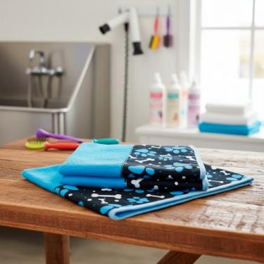 Imagem de Kit 3 Toalha de Banho Pet Splash – Alta Absorção, Secagem Rápida, Macia e Lavável Ideal para Pet Shop - Azul Royal