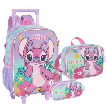 Imagem de Kit Escolar Angel Disney Luxcel – Mochila com Rodinhas, Lancheira,  Estojo