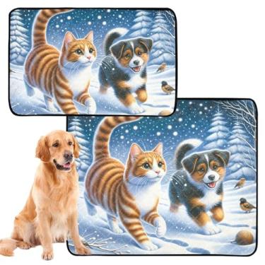 Imagem de TSENQUE Almofadas de xixi laváveis para animais de estimação, tapete reutilizável, fofo, gato, cachorro, inverno, absorvente de neve, tapete de treinamento à prova d'água, antiderrapante, médio +