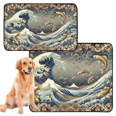 Imagem de TSENQUE Ocean Waves Almofadas laváveis de peixe dourado para cães, à prova d'água, tapete de cercadinho para animais de estimação, reutilizável para gatos, absorventes de parto, médio + grande
