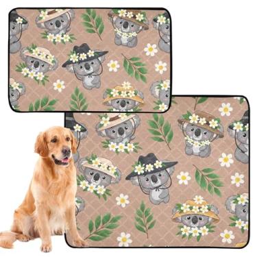 Imagem de TSENQUE Almofadas de xixi para cães de estimação fofas de coalas florais marrons laváveis para animais de estimação, gatos, absorventes para filhotes, tapetes de penico, impermeável, antiderrapante