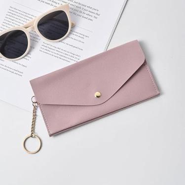 Imagem de Carteira feminina de couro genuíno com dobra dupla/tripla - Suporte minimalista para cartão de crédito com bloqueio de RFID e bolso para moedas, Roxa, Casual