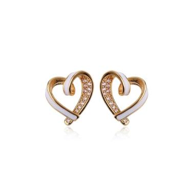 Imagem de Kokoma Brincos de coração vazado para mulheres, zircônia cúbica, esmaltado, dia dos namorados, brincos de coração, moda, acessório de joias de orelha