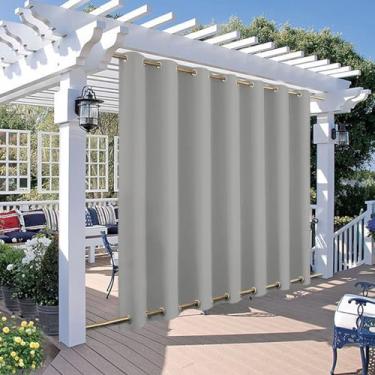 Imagem de BOYOUTH Cortinas impermeáveis ao ar livre, ilhós superiores e inferiores, cortinas blackout com isolamento térmico para varanda frontal, pérgola, cabana, gazebo, 250 x 236 cm, 1 painel, cinza claro