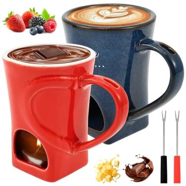 Imagem de Conjunto de copos de fondue de chocolate, pote de chocolate derretido com garfo, copo de derretimento de chocolate doce panela de fondue de cerâmica para queijo de chocolate, presente ideal para