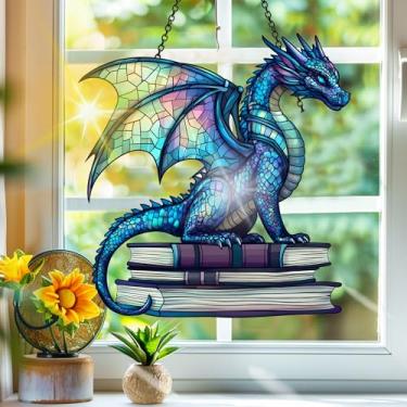 Imagem de Apanhador de sol de acrílico colorido, apanhadores de sol, dragão livro, decoração de janela, arte de parede de criador de arco-íris, para quarto, varanda, interior, exterior, jardim, enfeites de
