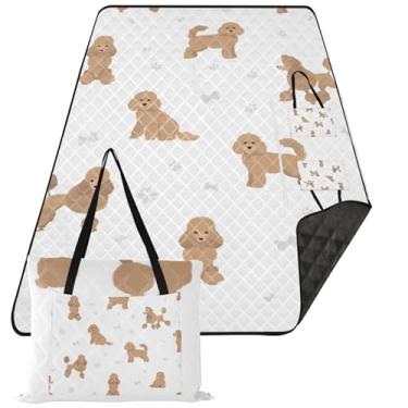 Imagem de TSENQUE Tapete de praia para cães Poodle em miniatura, impermeável, à prova de areia, floral para acampamento ao ar livre, cobertor de piquenique, 152 cm x 203 cm