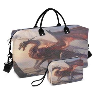 Imagem de CEBUGI Bolsa esportiva feminina acolchoada com dragão grande, bolsa de viagem de fim de semana, bolsas hospitalares para trabalho de parto e parto