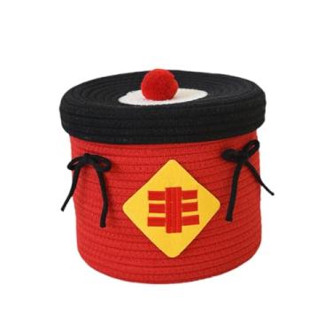 Imagem de WeiLaiKeQi Cesto de armazenamento redondo de corda com tampa, caixa organizadora para decoração de casa, cesto de corda trançada para casa, Colheita