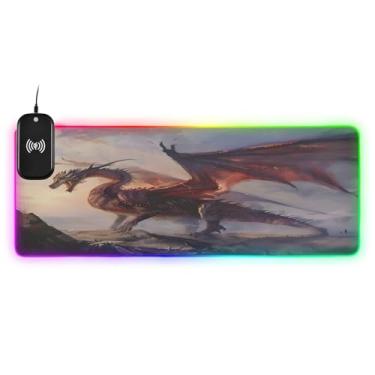 Imagem de CEBUGI Mouse pad de carregamento sem fio Dragon 15W rápido para jogos com 14 iluminação LED RGB para jogos, PC, laptop, mesa 80 x 30 cm