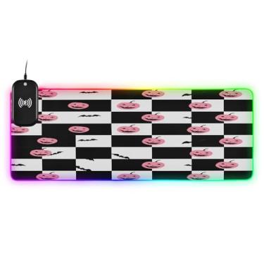Imagem de CEBUGI Pumpkins Mouse pad de carregamento sem fio 15 W rápido para jogos com 14 iluminação LED RGB para jogos, PC, laptop, mesa de 80 x 30 cm