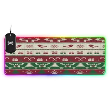 Imagem de CEBUGI Mouse pad de carregamento sem fio de fundo natalino 15W mouse pad rápido para jogos com 14 iluminação LED RGB para jogos, PC, laptop, mesa 80 x 30 cm