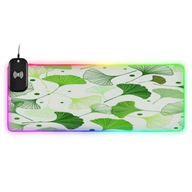 Imagem de CEBUGI Mouse pad de carregamento sem fio Ginkgo Leaves 15 W rápido para jogos com 14 iluminação LED RGB para jogos, PC, laptop, mesa 80 x 30 cm