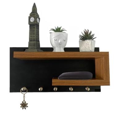 Imagem de Porta Chaves com Prateleiras para Oculos e Carteira Mdf - Ideal para Entrada, Quarto ou Escritório(Preto/Freijó)