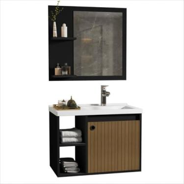 Imagem de Kit De Banheiro Espelheira De Parede Gabinete Suspenso Com Cuba (OffWhite/Nature)