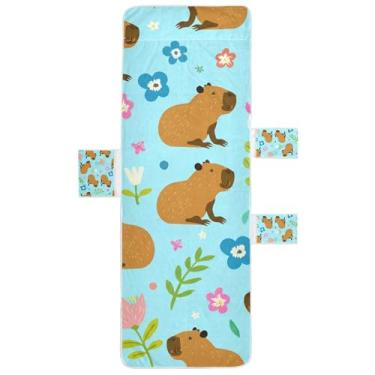 Imagem de Lindas capivaras flores coloridas azul chaise lounge cadeira de praia capas de cadeira de praia com bolsos espreguiçadeira de praia de verão 215,9 cm x 76,2 cm