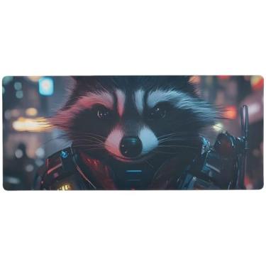 Imagem de Mouse pad preto guaxinim legal controle de precisão para jogos, mouse pad grande, 89,9 x 39,9 cm, tapetes de computador para desktop