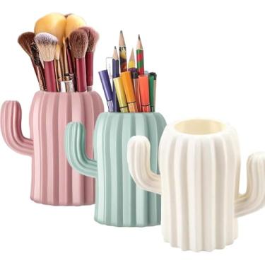 Imagem de Porta-Lápis e Caneta Decorativo em Formato de Cacto, Organizador de Mesa para Escritório, Material Escolar, Pincéis de Maquiagem, Em Plástico Resistente (Verde Menta)