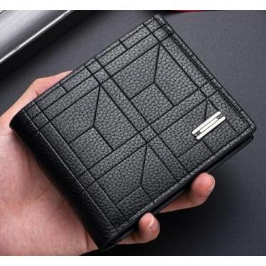 Imagem de Carteira masculina de couro PU, carteira dobrável com compartimento para vários cartões de grande capacidade, design fino e espaçoso, carteira clássica de cor sólida para uso diário, presente para