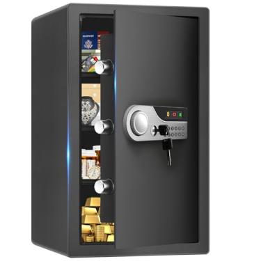 Imagem de Cofre grande à prova de fogo para documentos domésticos, cofre com chaves sobressalentes, sistema de alarme e prateleiras removíveis, cofre doméstico à prova de fogo à prova d'água para dinheiro