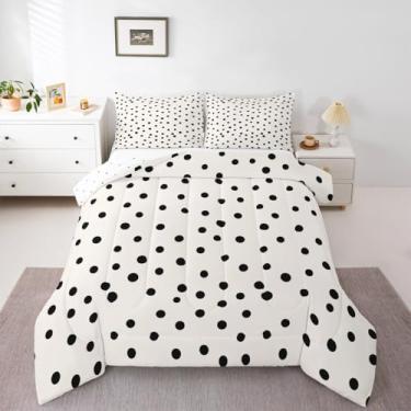 Imagem de Erosebridal Conjunto de cama casal com bolinhas creme, estampa geométrica, para crianças, meninos, meninas, adultos, fofo, moderno, geométrico, preto, creme